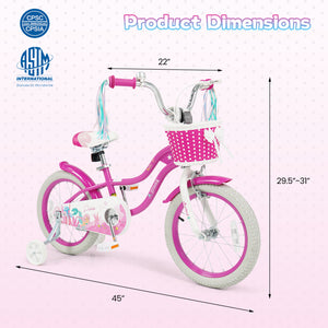 16-Inch Kids Bike Adjustable with Basket and Streamers Rose Red - Princess of the Sea Theme