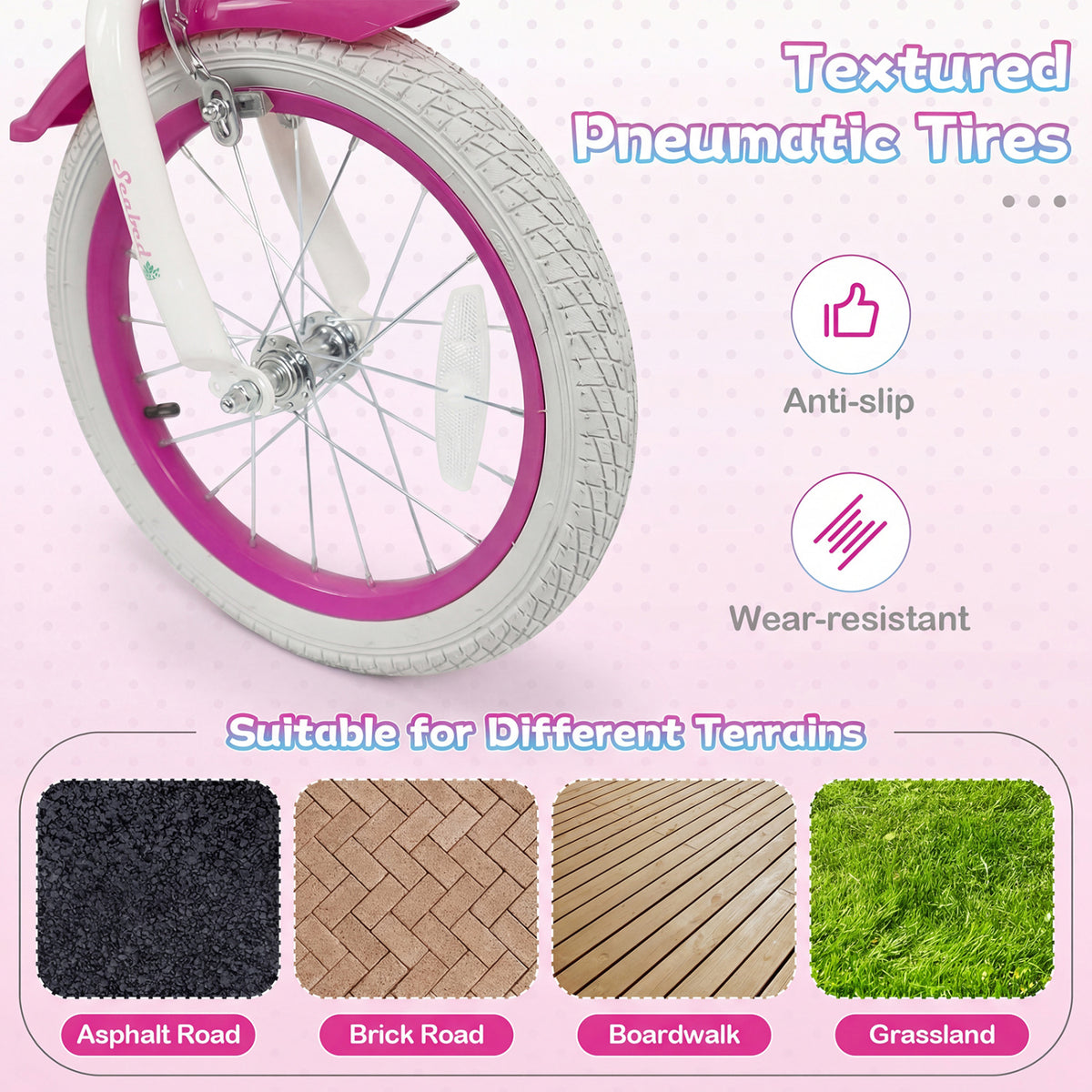 16-Inch Kids Bike Adjustable with Basket and Streamers Rose Red - Princess of the Sea Theme
