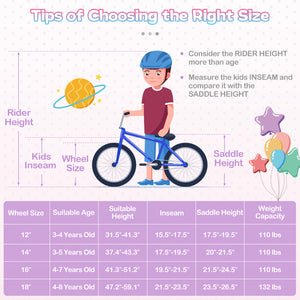 16 Inch Kids Bike Adjustable with Basket and Streamers Purple - Princess of the Sea Theme