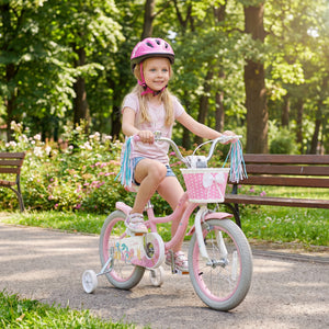 16 Inch Kids Bike Adjustable with Basket and Streamers for Girls Aged 4-7 Years Old Pink