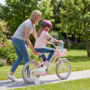 16 Inch Kids Bike Adjustable with Basket and Streamers for Girls Aged 4-7 Years Old Pink