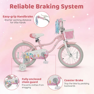 16 Inch Kids Bike Adjustable with Basket and Streamers for Girls Aged 4-7 Years Old Pink