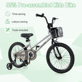 18 Inch Kids Bike Adjustable Bicycle with Front Basket for Children Aged 4-8 Years Old