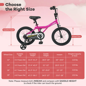 16-Inch Kids Bike with Removable Training Wheels Pink-Brave Hero