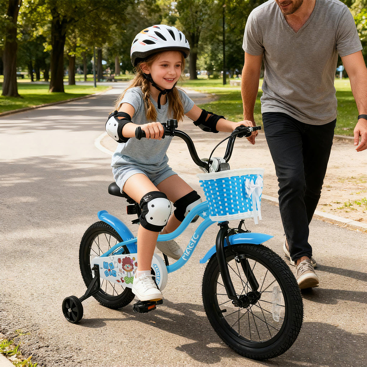 16 Inch Kids Bike with Training Wheels and Basket Navy Color