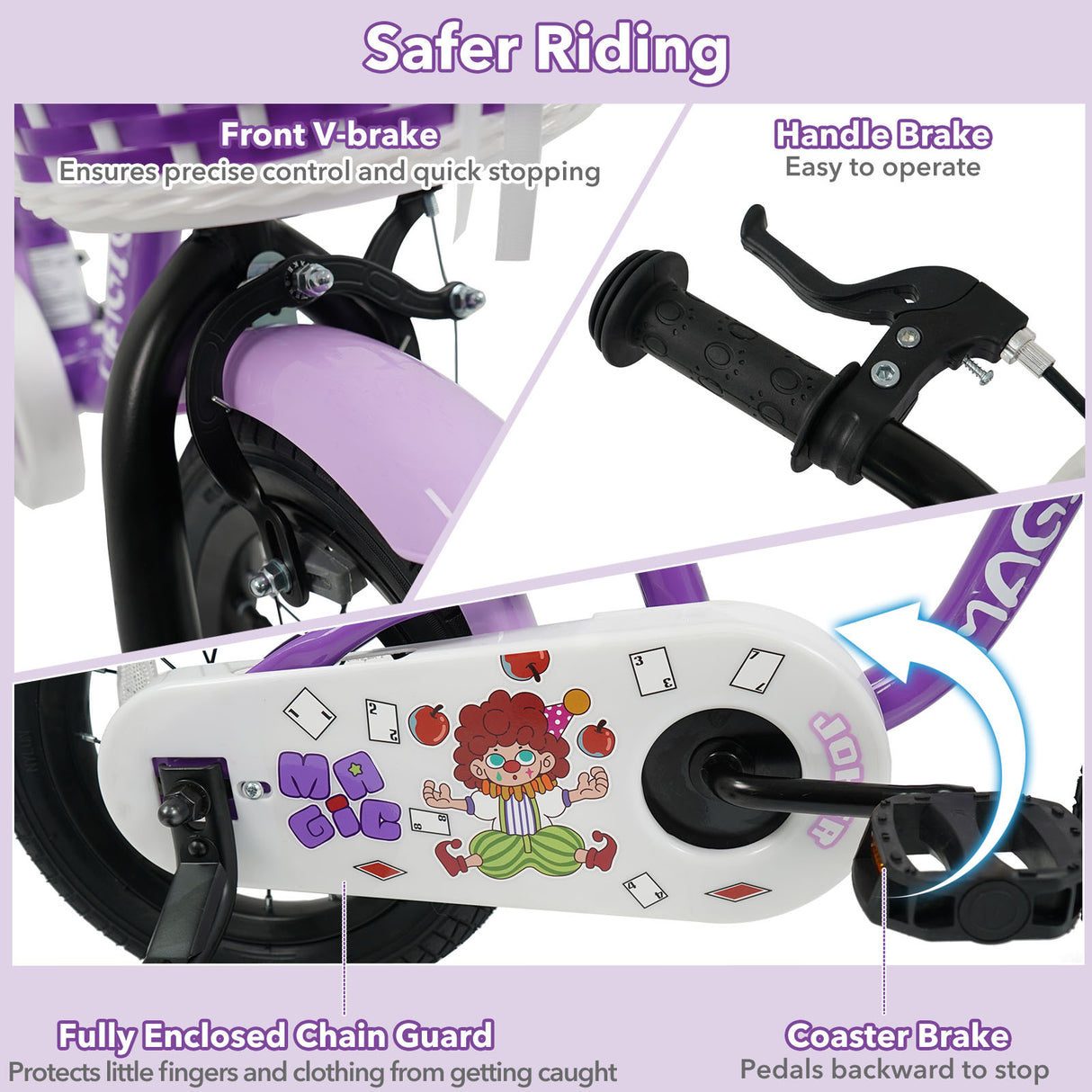 16 Inch Kids Bike with Training Wheels for Aged 4-7 Years Old - Magic Purple