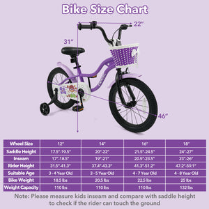 16 Inch Kids Bike with Training Wheels for Aged 4-7 Years Old - Magic Purple