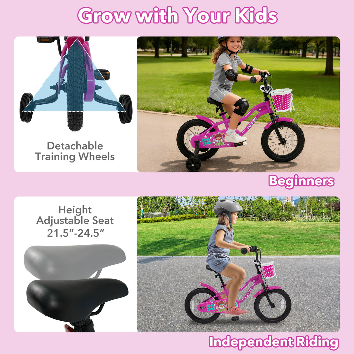 16 Inch Kids Bike with Training Wheels for Aged 4-7 Years Old - Magic Rose