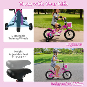 16 Inch Kids Bike with Training Wheels for Aged 4-7 Years Old - Magic Rose