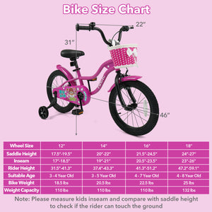 16 Inch Kids Bike with Training Wheels for Aged 4-7 Years Old - Magic Rose