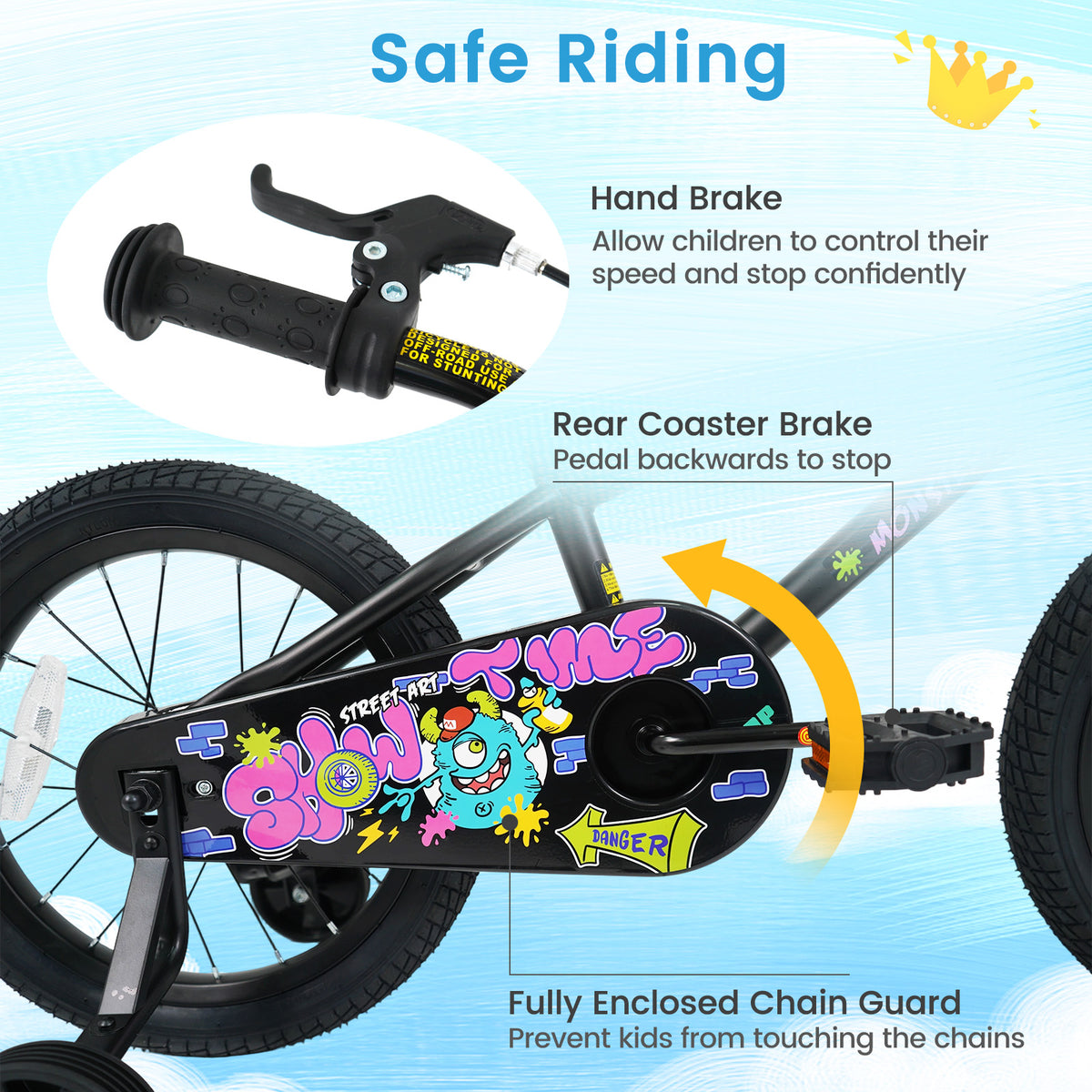 16 Inch Kids Bike with Training Wheels for Ages 4-7 Years Old Black- Street Art Time