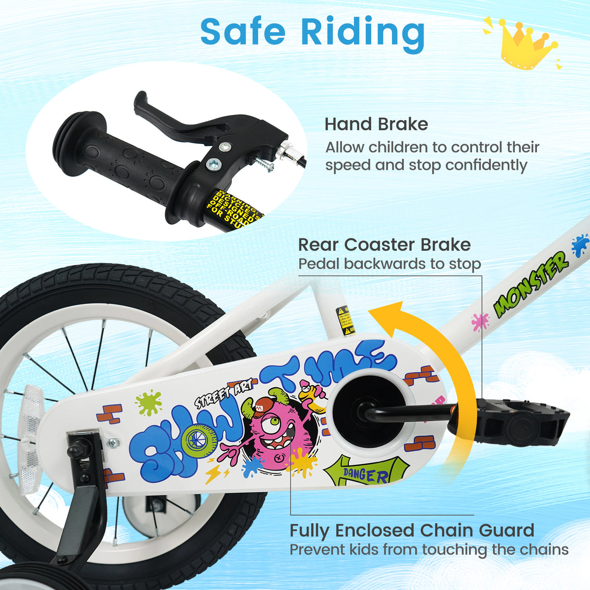 16 Inch Kids Bike with Training Wheels for Ages 4-7 Years Old White- Street Art Time