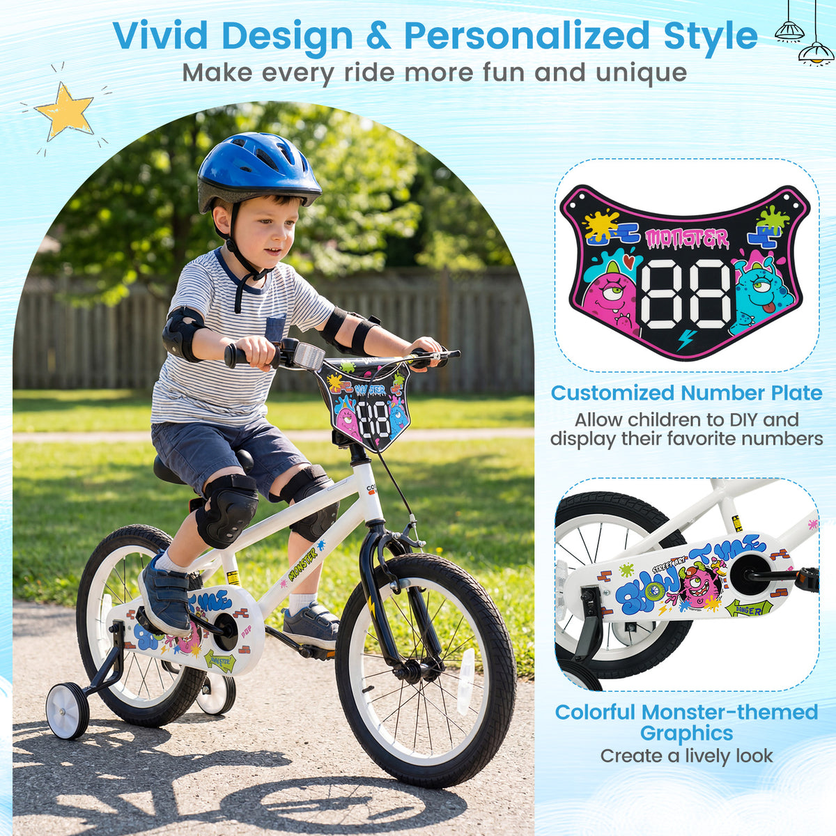 16 Inch Kids Bike with Training Wheels for Ages 4-7 Years Old White- Street Art Time