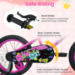 16 Inch Kids Bike with Training Wheels for Ages 4-7 Years Old Pink- Street Art Time