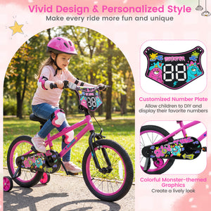 16 Inch Kids Bike with Training Wheels for Ages 4-7 Years Old Pink- Street Art Time