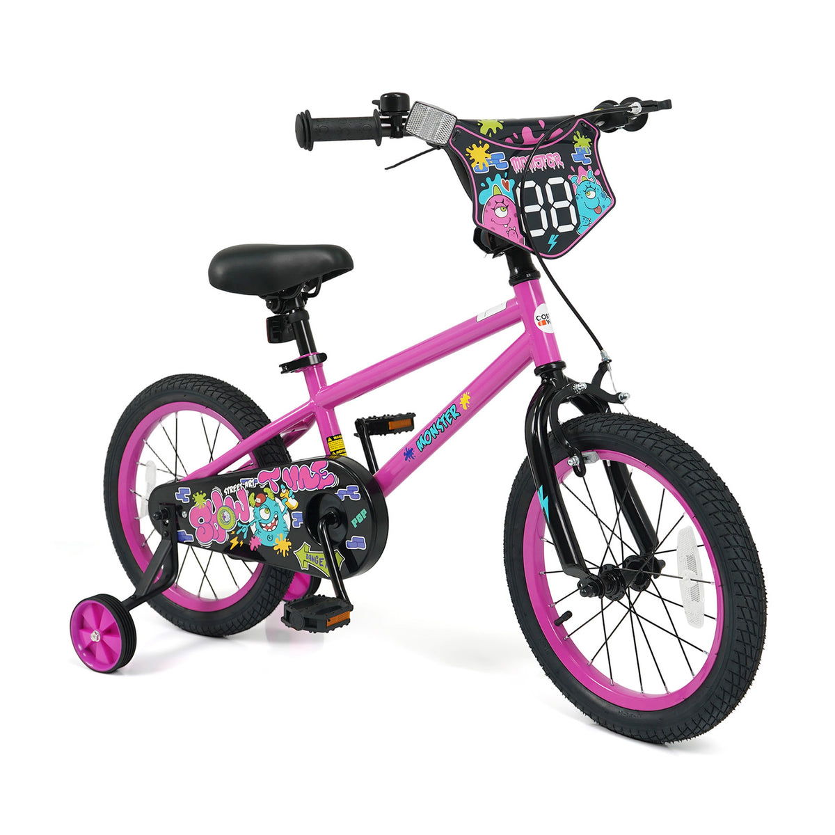 16 Inch Kids Bike with Training Wheels for Ages 4-7 Years Old Pink- Street Art Time