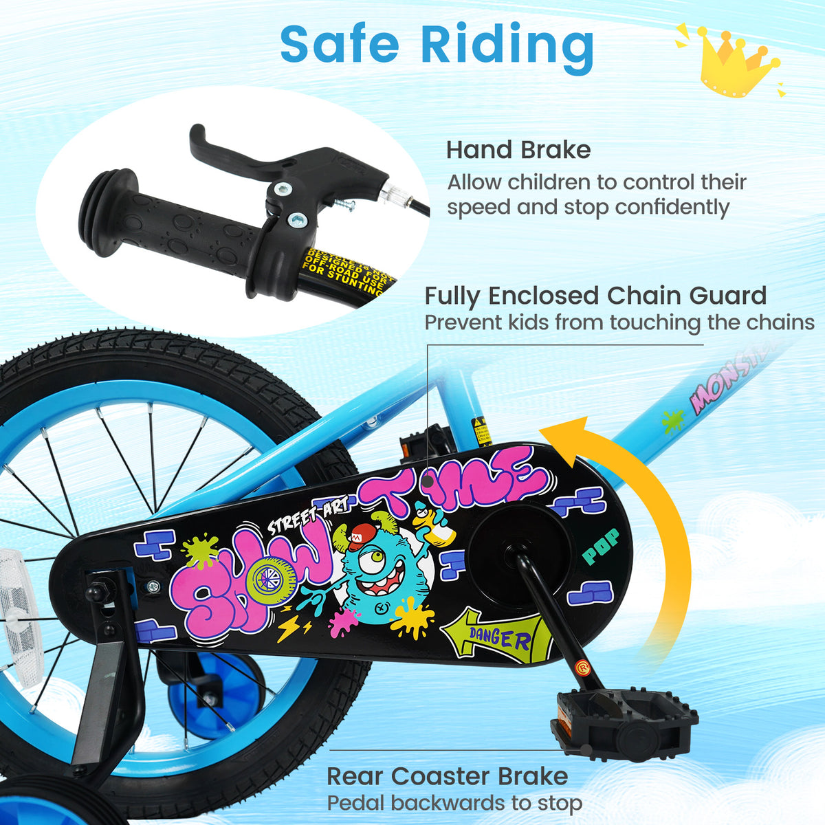 16 Inch Kids Bike with Training Wheels for Ages 4-7 Years Old Blue- Street Art Time