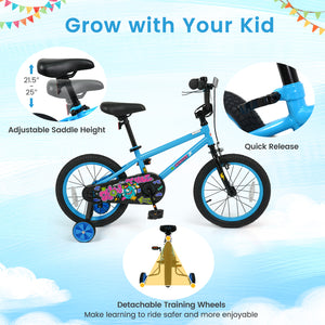 16 Inch Kids Bike with Training Wheels for Ages 4-7 Years Old Blue- Street Art Time