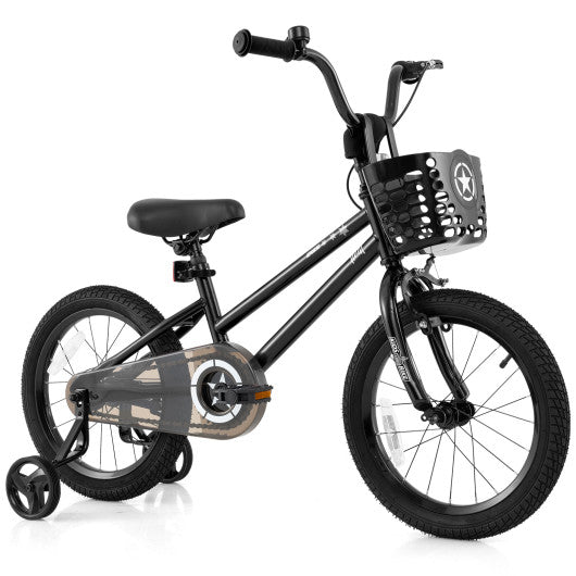 16 Inch Kids Bike with Basket and Training Wheels for Children Aged 4-7 Years Old