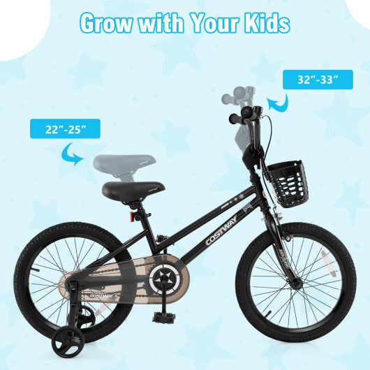 16 Inch Kids Bike with Basket and Training Wheels for Children Aged 4-7 Years Old
