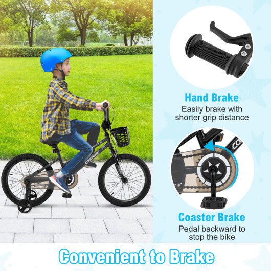 16 Inch Kids Bike with Basket and Training Wheels for Children Aged 4-7 Years Old