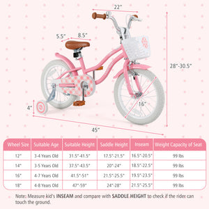 16 Inch Kids Bike with Training Wheels and Basket for Boys Girls 4-7 Years Old-16 inches