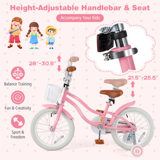 16 Inch Kids Bike with Training Wheels and Basket for Boys Girls 4-7 Years Old-16 inches