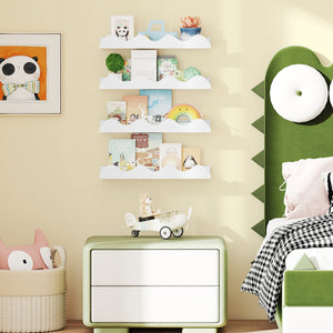 16 Inch Kids Bookshelf Set of 4 Floating Nursery Book Shelves for Decoration Book Toy Storage-White