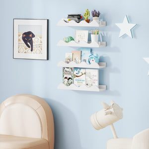 16 Inch Kids Bookshelf Set of 4 Floating Nursery Book Shelves for Decoration Book Toy Storage-White