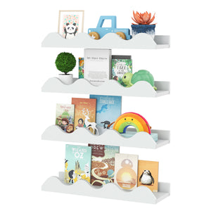 16 Inch Kids Bookshelf Set of 4 Floating Nursery Book Shelves for Decoration Book Toy Storage-White