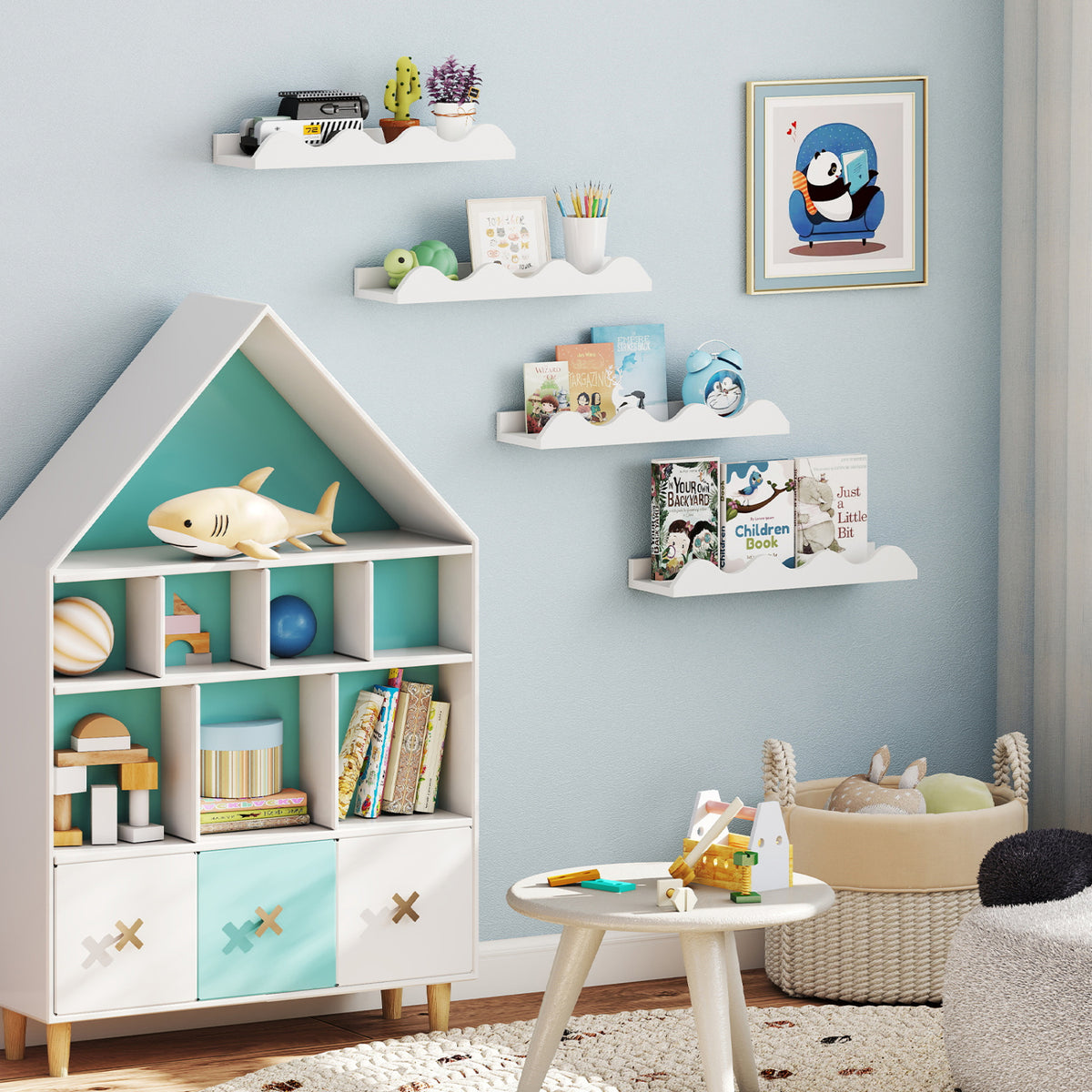 16 Inch Kids Bookshelf Set of 4 Floating Nursery Book Shelves for Decoration Book Toy Storage-White