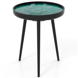 16 Inch Mid-century Modern Coffee End Table with Sea Shell Decoration-Green