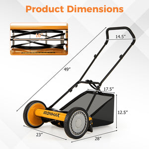 16 Inch Push Lawn Mower with 5 Steel Blades and Grass Catcher Bag-Orange