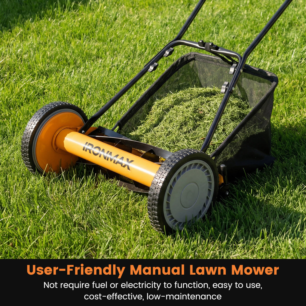 16 Inch Push Lawn Mower with 5 Steel Blades and Grass Catcher Bag-Orange