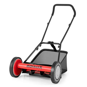 16 Inch Push Lawn Mower with 5 Steel Blades and Grass Catcher Bag-Red