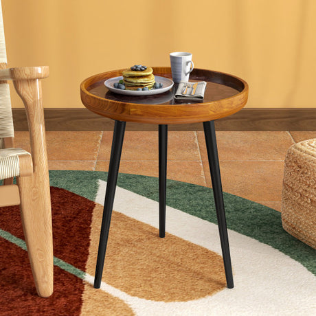 16 Inch Round End Table with Sea Shell Decoration and Epoxy Resin Finish-Brown