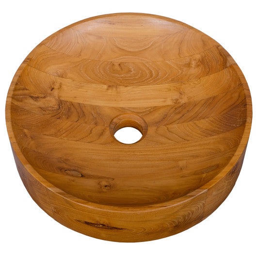 16 Inch Teak Wood Washbasin with Smooth Finish and Rounded Corners