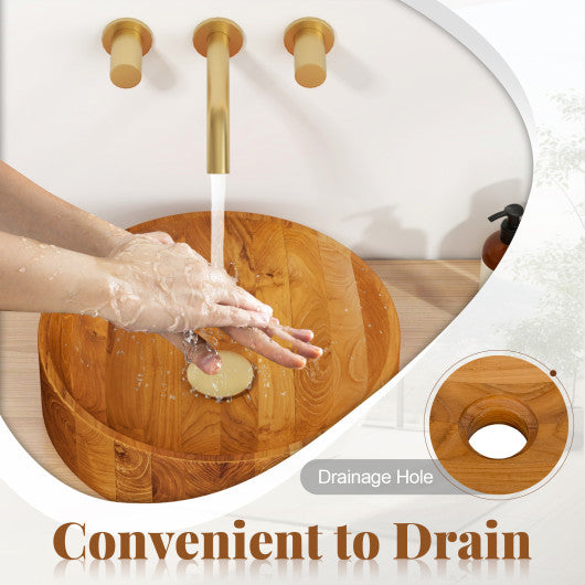 16 Inch Teak Wood Washbasin with Smooth Finish and Rounded Corners