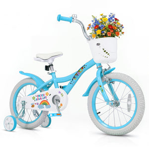 16 Inches Girls Bike for 4-7 Years Old with Training Wheels and Basket Spring Party Blue