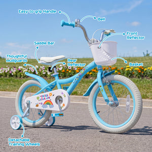16 Inches Girls Bike for 4-7 Years Old with Training Wheels and Basket Spring Party Blue