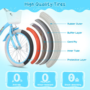 16 Inches Girls Bike for 4-7 Years Old with Training Wheels and Basket Spring Party Blue