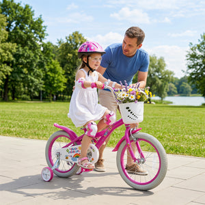 16 Inches Girls Bike for 4-7 Years Old with Basket - Spring Party  Pink