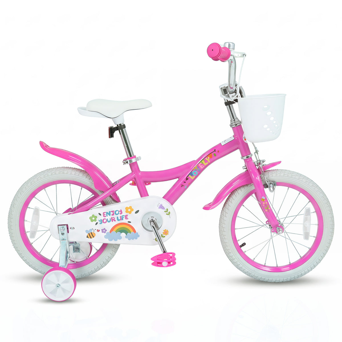16 Inches Girls Bike for 4-7 Years Old with Basket - Spring Party  Pink