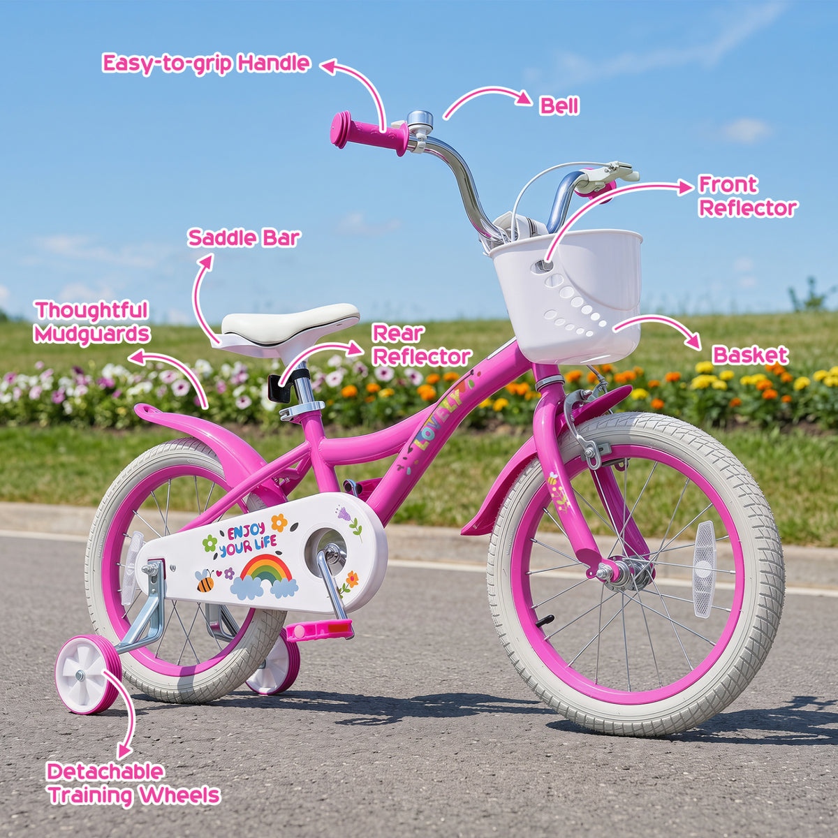 16 Inches Girls Bike for 4-7 Years Old with Basket - Spring Party  Pink