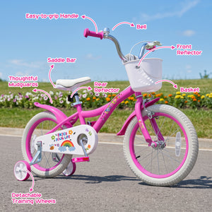 16 Inches Girls Bike for 4-7 Years Old with Basket - Spring Party  Pink