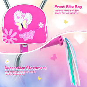 16 Inches Girls Bike with Front Bag and Streamers for 4-7 Years Pink