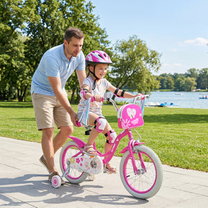 16 Inches Girls Bike with Front Bag and Streamers for 4-7 Years Pink