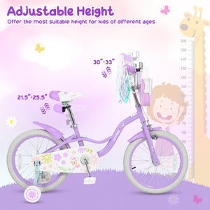 16 Inches Girls Bike with Front Bag and Streamers for 4-7 Years Purple