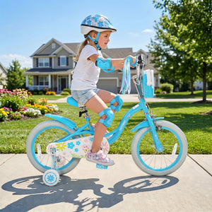 16 Inches Girls Bike with Front Bag and Streamers for 4-7 Years Blue