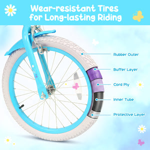 16 Inches Girls Bike with Front Bag and Streamers for 4-7 Years Blue